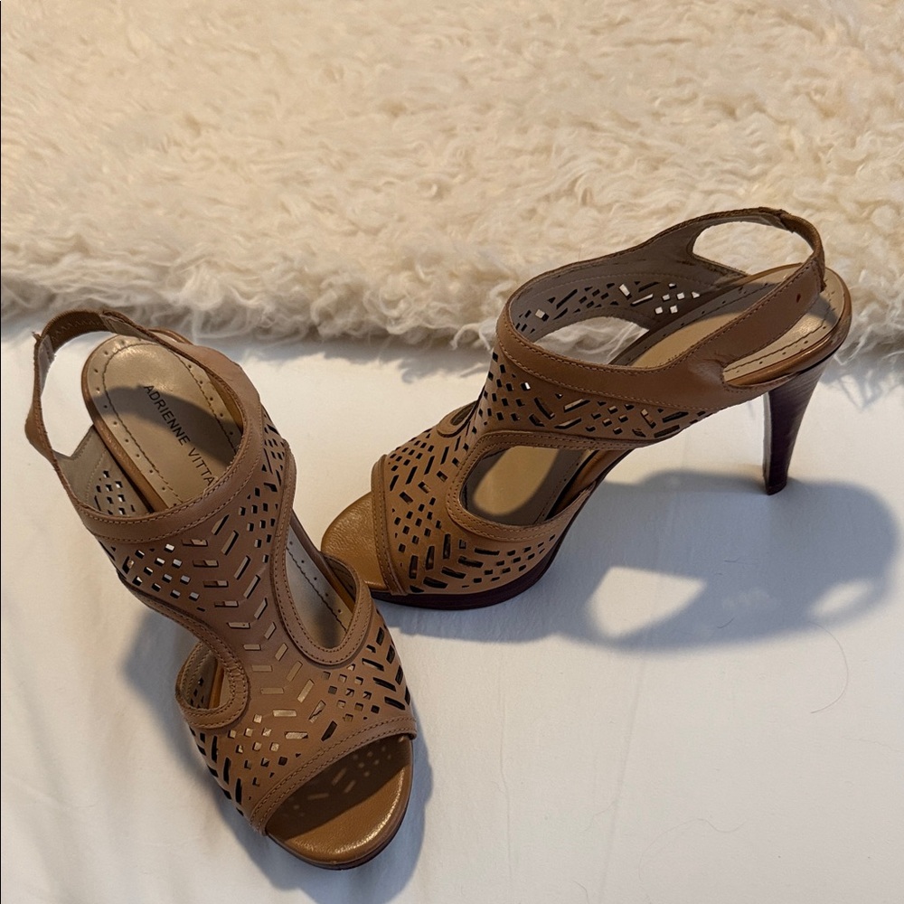 Adrienne Vittadini Tan Peep-Toe Heels